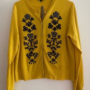 J. Crew Yellow Cardigan with Embellished Embroidery XL